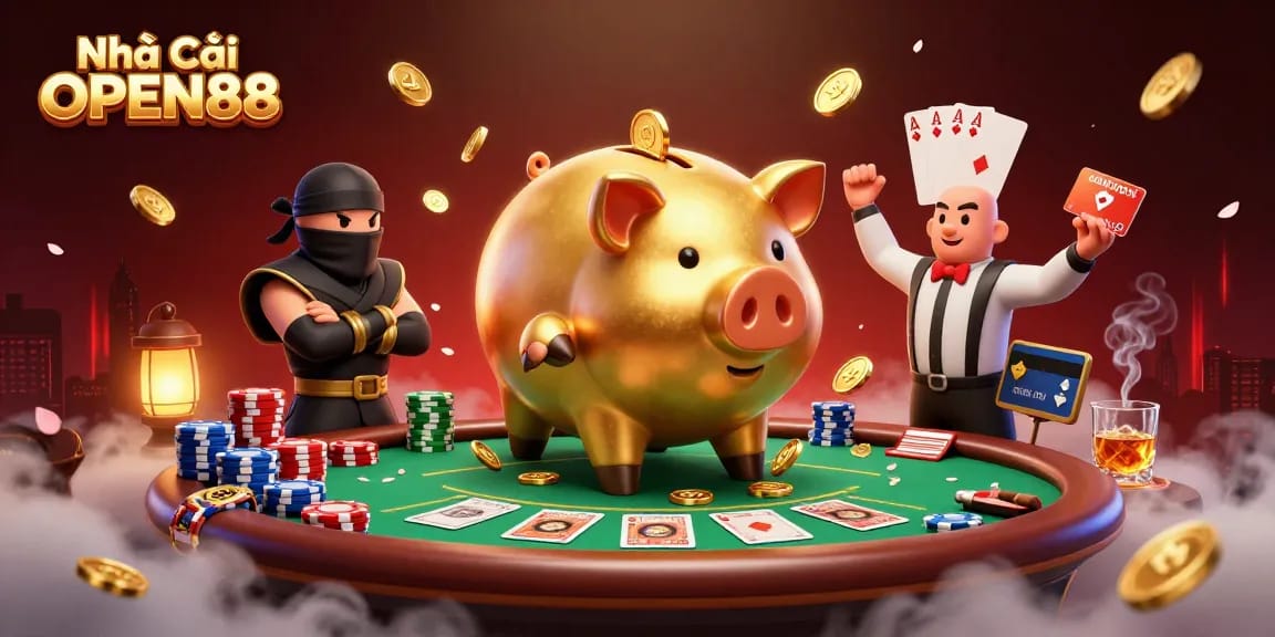 Experience thrilling gameplay at Nhà Cái OPEN88 with a dynamic casino scene of card games and vibrant energy.
