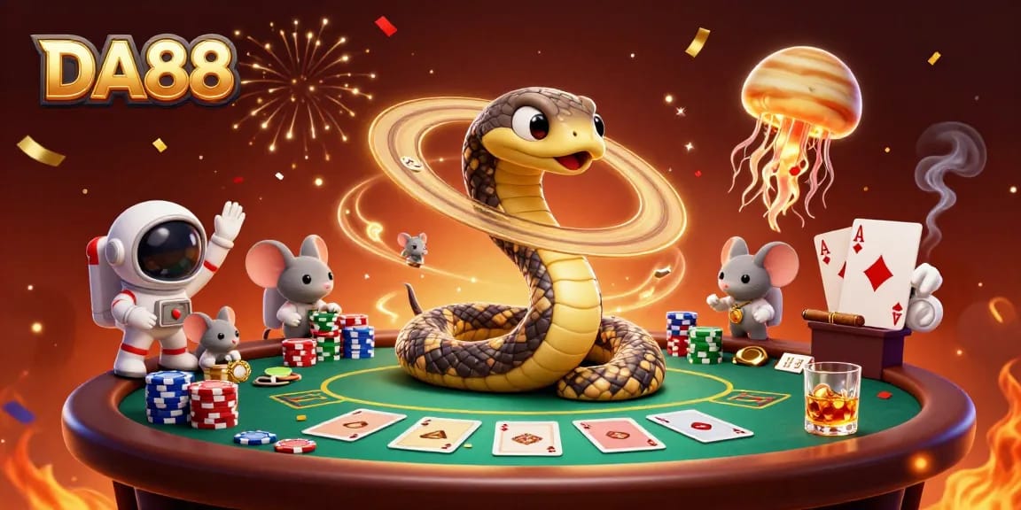Experience cosmic betting with DA88 as astronaut mice wager around a Saturn roulette wheel.
