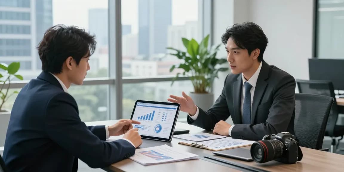 What is a merchant cash advance presentation in a modern office, showcasing professionals discussing financial strategies.