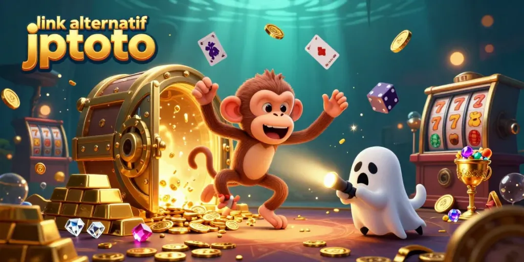Experience the thrill of link alternatif jptoto with playful spirit characters in a vibrant casino scene.