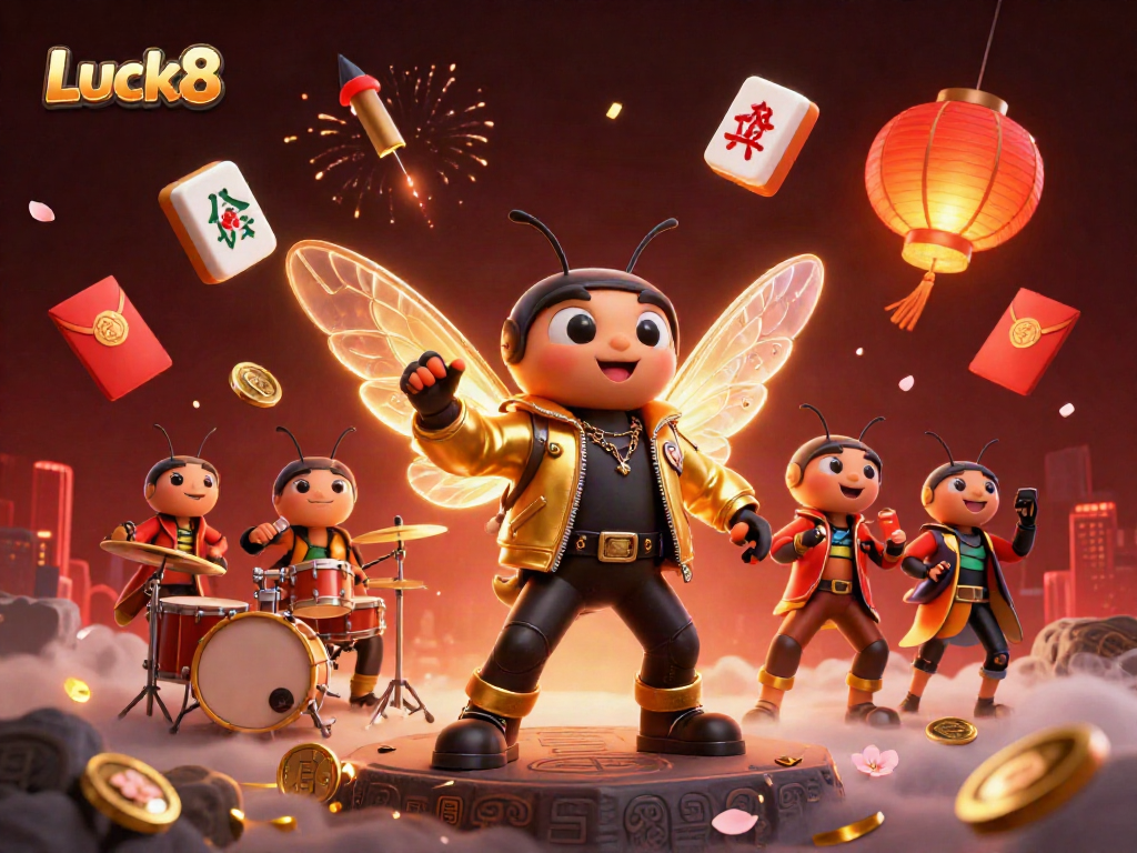 Luck8 brings a vibrant experience with lively characters celebrating casino fun and culture.
