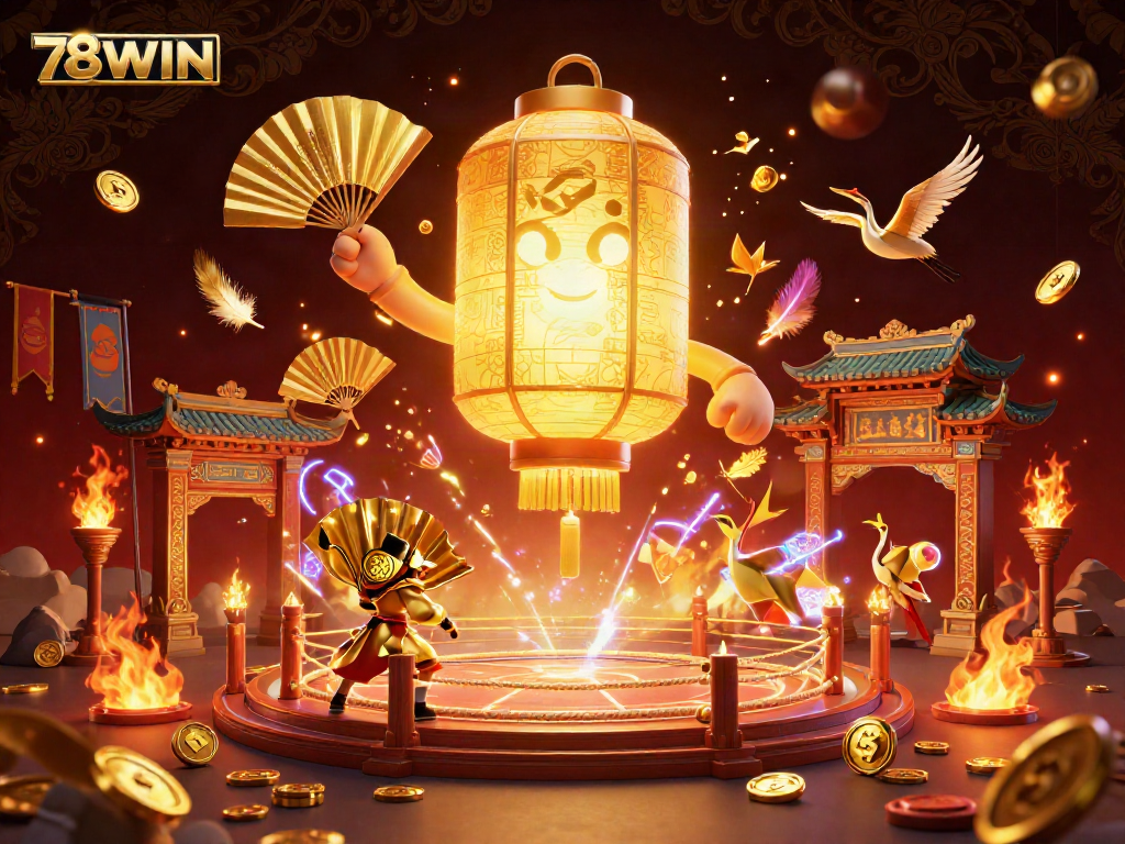 Experience thrilling gaming moments at 78WIN with a captivating 3D casino scene featuring dynamic characters and golden symbols.