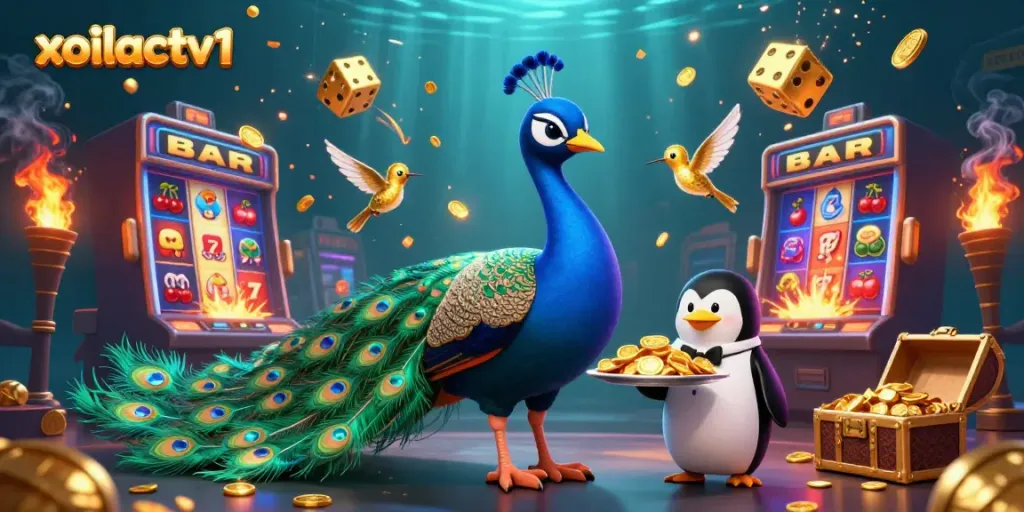 Enjoy thrilling games at xoilactv1 with vibrant characters celebrating a jackpot triumph.
