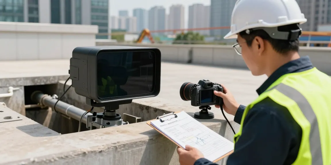 CCTV Drainage Survey Surrey - Professional surveyor inspecting drainage system using high-resolution cameras in urban area.
