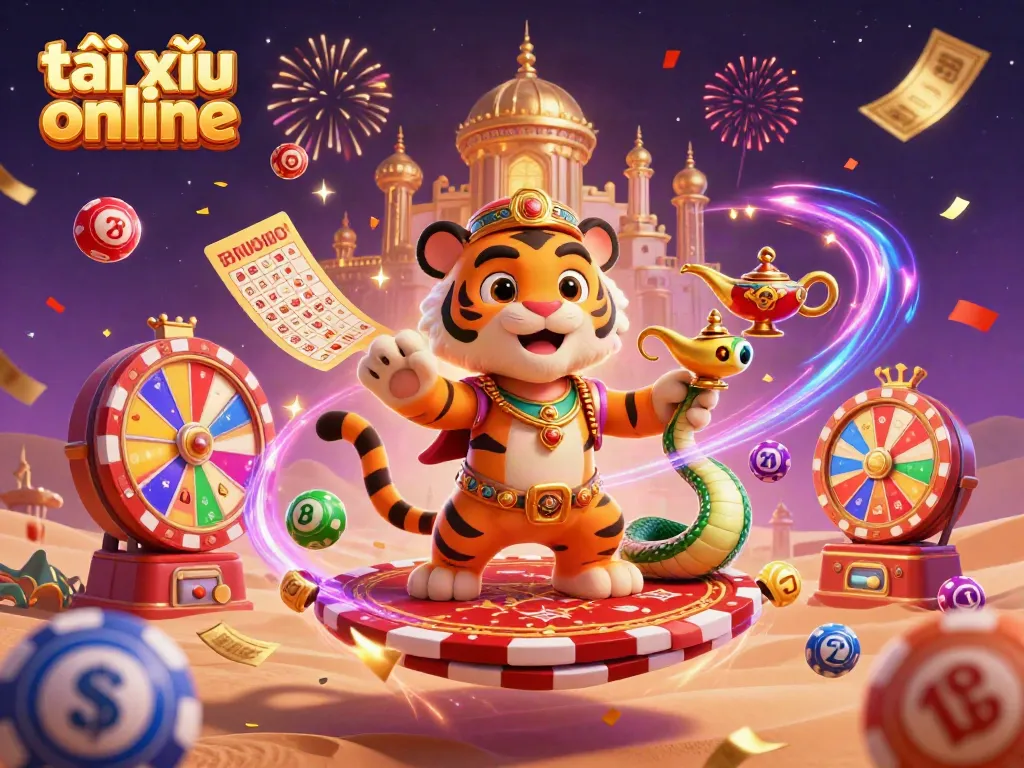 Experience thrilling tài xỉu online with vibrant gameplay elements and exciting visuals in this dynamic illustration.