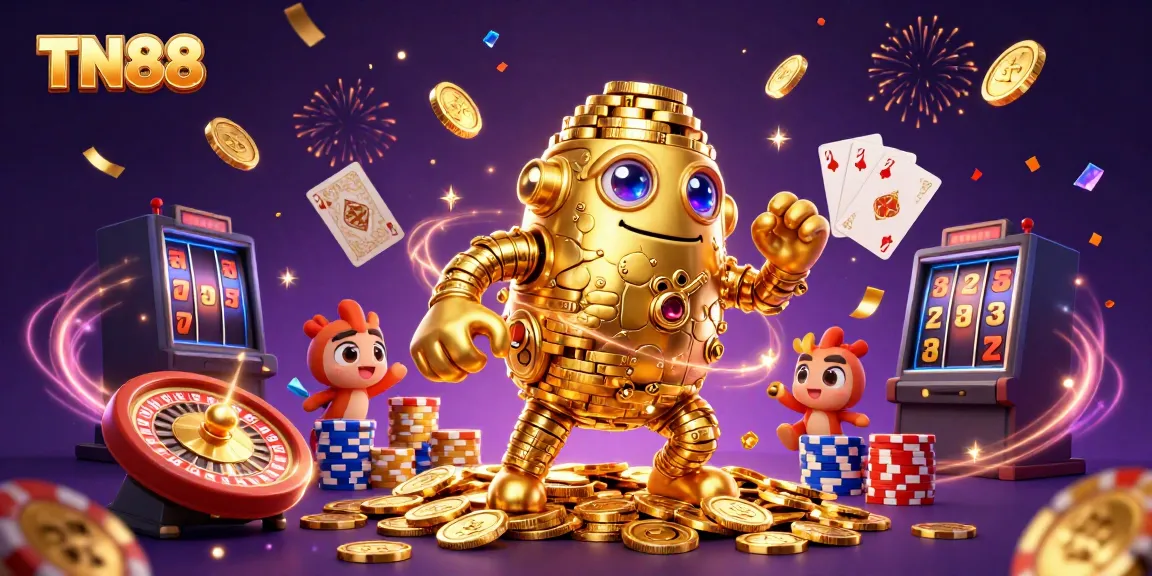 Experience thrilling gameplay with TN88 featuring a golden golem and vibrant casino elements.