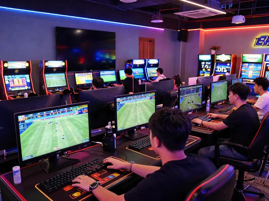 Engaged players enjoying online betting experiences at 8kbeteu.com in a vibrant gaming lounge.