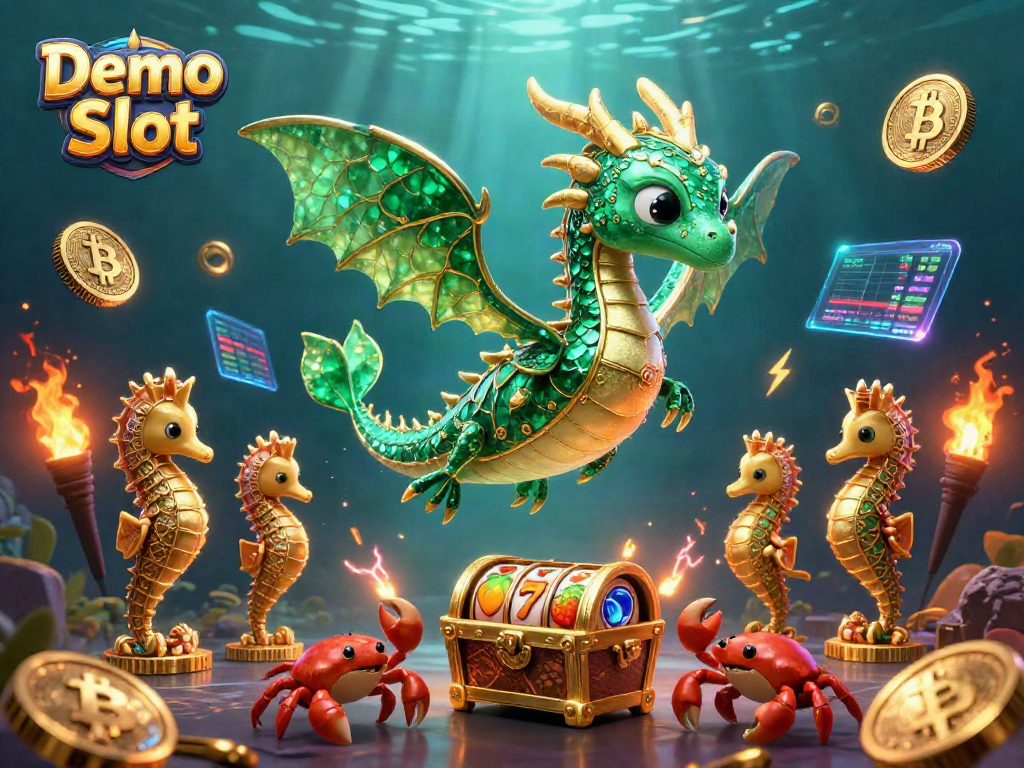 Engage with Demo Slot vividly represented by a grand aquatic scene featuring a sea dragon and vibrant game elements.