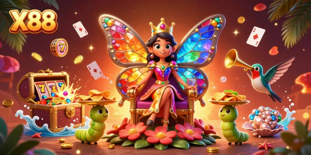 Experience thrilling X88 wins in a casino-themed fantasy with vibrant characters and rich details.