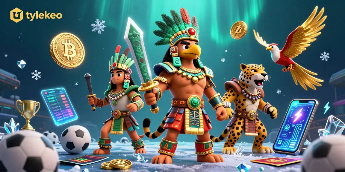 Engage with tylekeo in dynamic sports betting action featuring Aztec themes and vibrant crypto elements.
