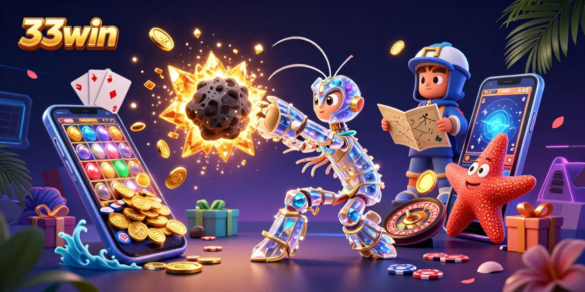 Experience thrill with 33win as a galactic samurai conquers golden gems in a vibrant casino scene.