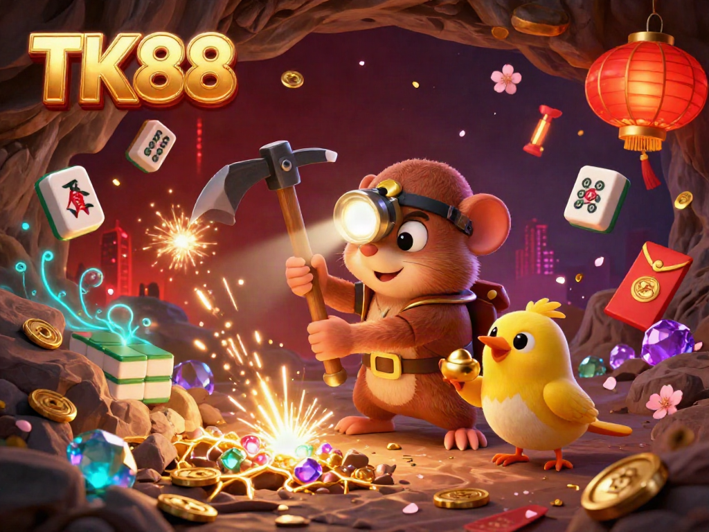 Experience thrilling mining adventures with TK88, where treasure hunter mole discovers gems in a vibrant casino.