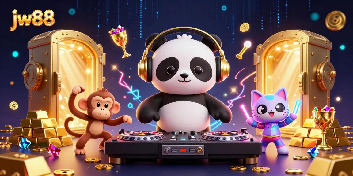 Engage with jw88's vibrant casino scene featuring a DJ panda and dazzling animations.
