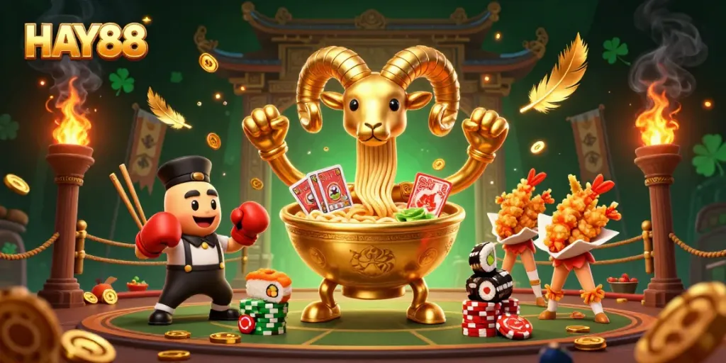 Engage with HAY88's thrilling 3D casino scene featuring fun character interactions.