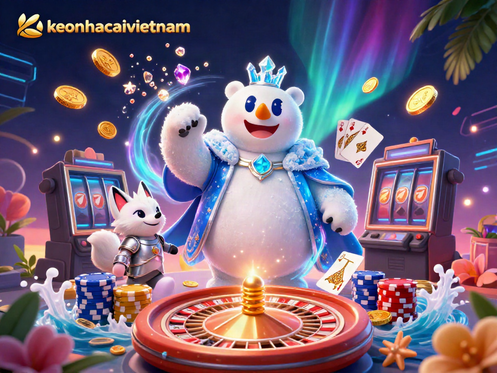 Interact with keonhacaivietnam's exciting gaming experience amidst a magical casino scene.