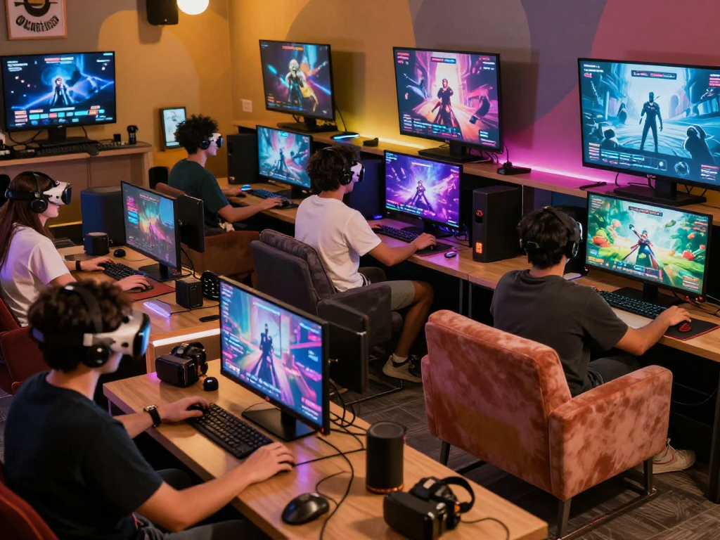 Players enjoying immersive sex games in a vibrant gaming lounge atmosphere