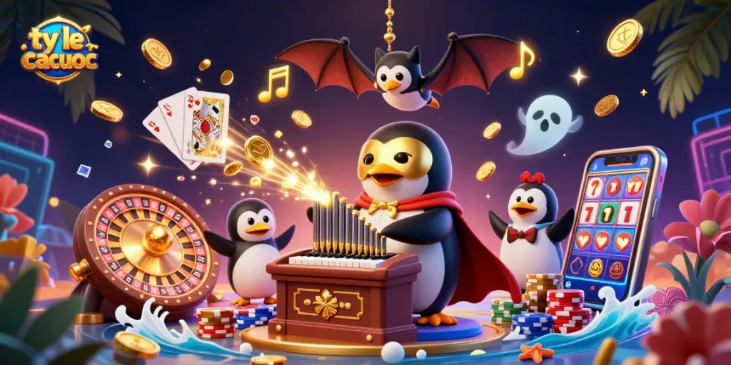 Engage with ty le ca cuoc through an explosive casino scene showcasing golden coins, jewels, and a lively ambiance.