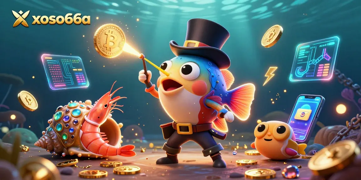 Spin to win at xoso66a with a vibrant 3D underwater casino scene featuring engaging characters and exciting crypto elements.
