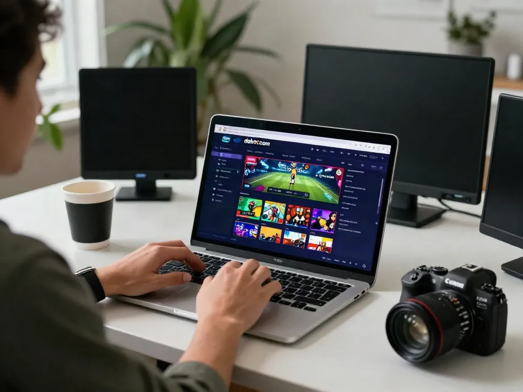 Person engaging with debet com interface in a stylish home office.