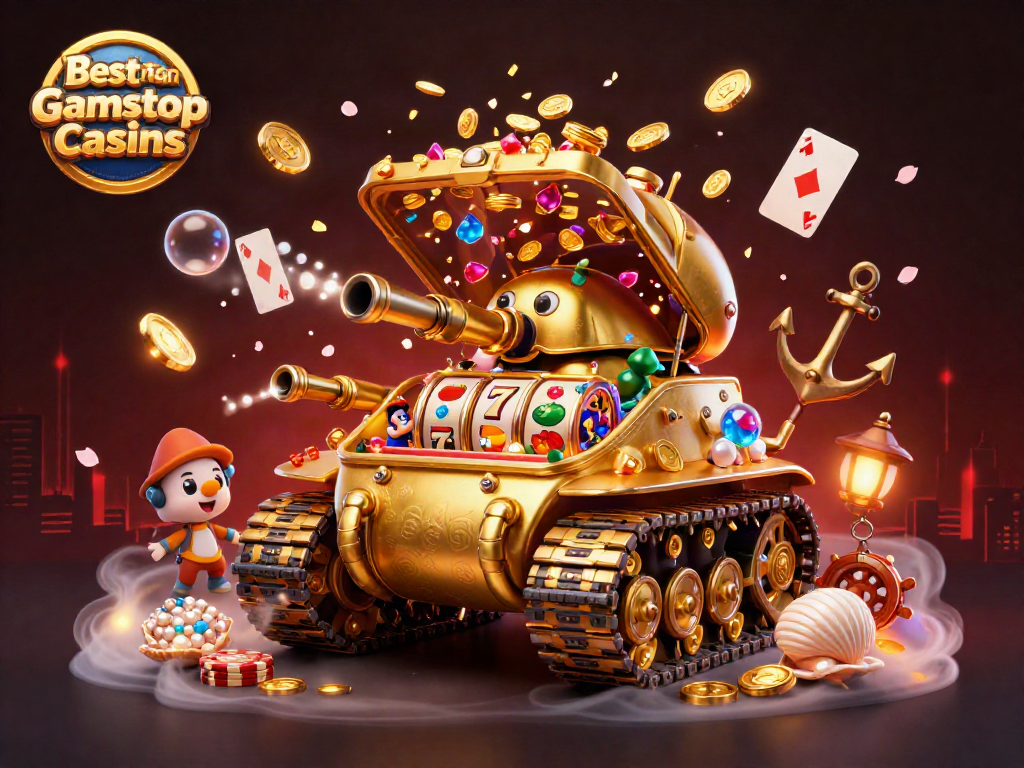 Engage with Best non Gamstop Casinos through a vibrant 3D digital illustration showcasing a dynamic casino scene.
