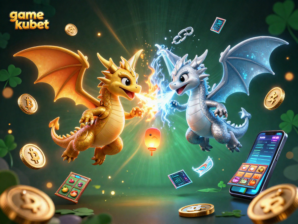 Engage in game kubet with a vibrant 3D illustration showcasing dragons and dynamic casino elements
