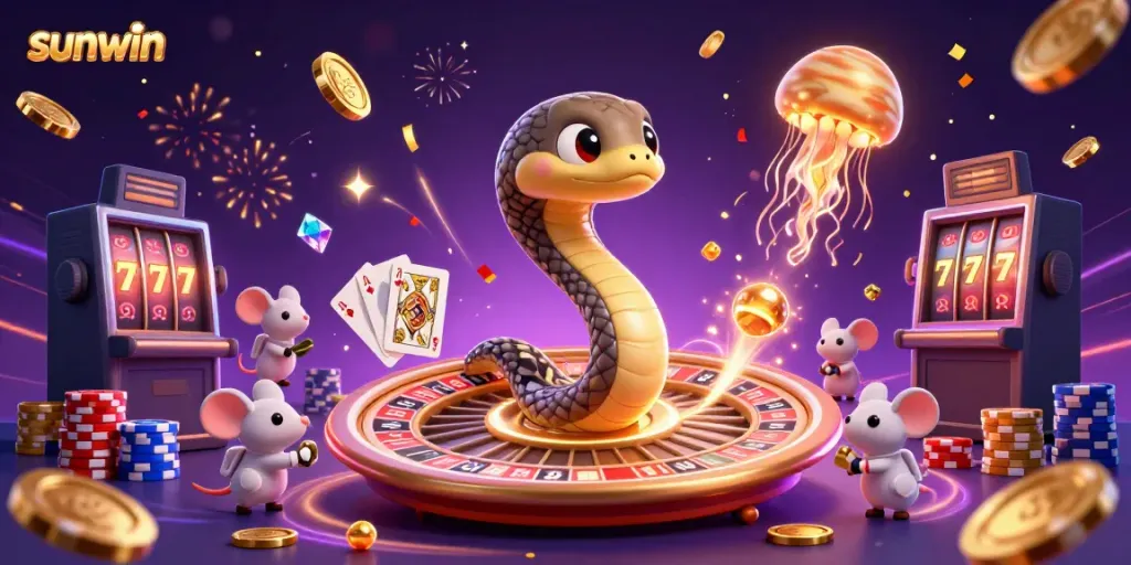 Engage in thrilling cosmic gambling adventures with sunwin's interactive gaming elements in a vibrant 3D scene.