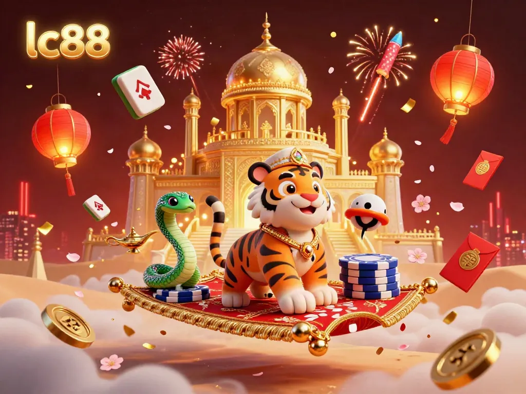 Experience the magic of lc88 with enchanting Arabian-themed casino scenes filled with vibrant elements.