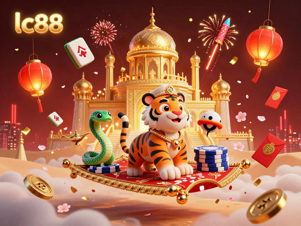 Experience the magic of lc88 with enchanting Arabian-themed casino scenes filled with vibrant elements.