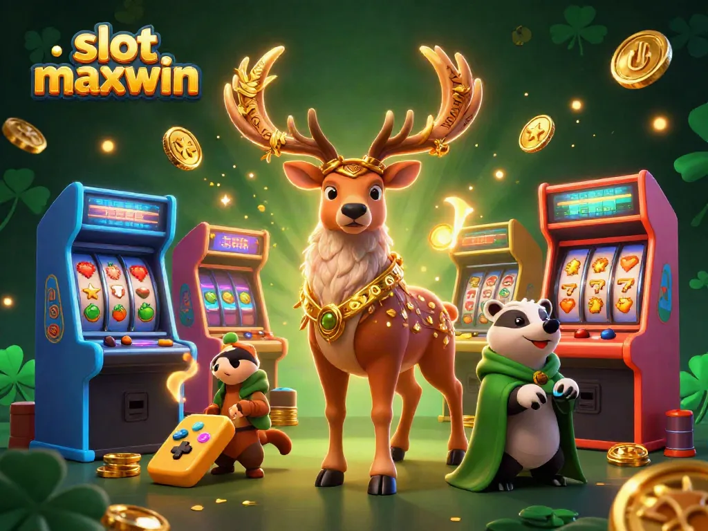 Engage in exciting gaming action with slot maxwin, featuring 3D characters, colorful arcade elements, and immersive atmosphere.