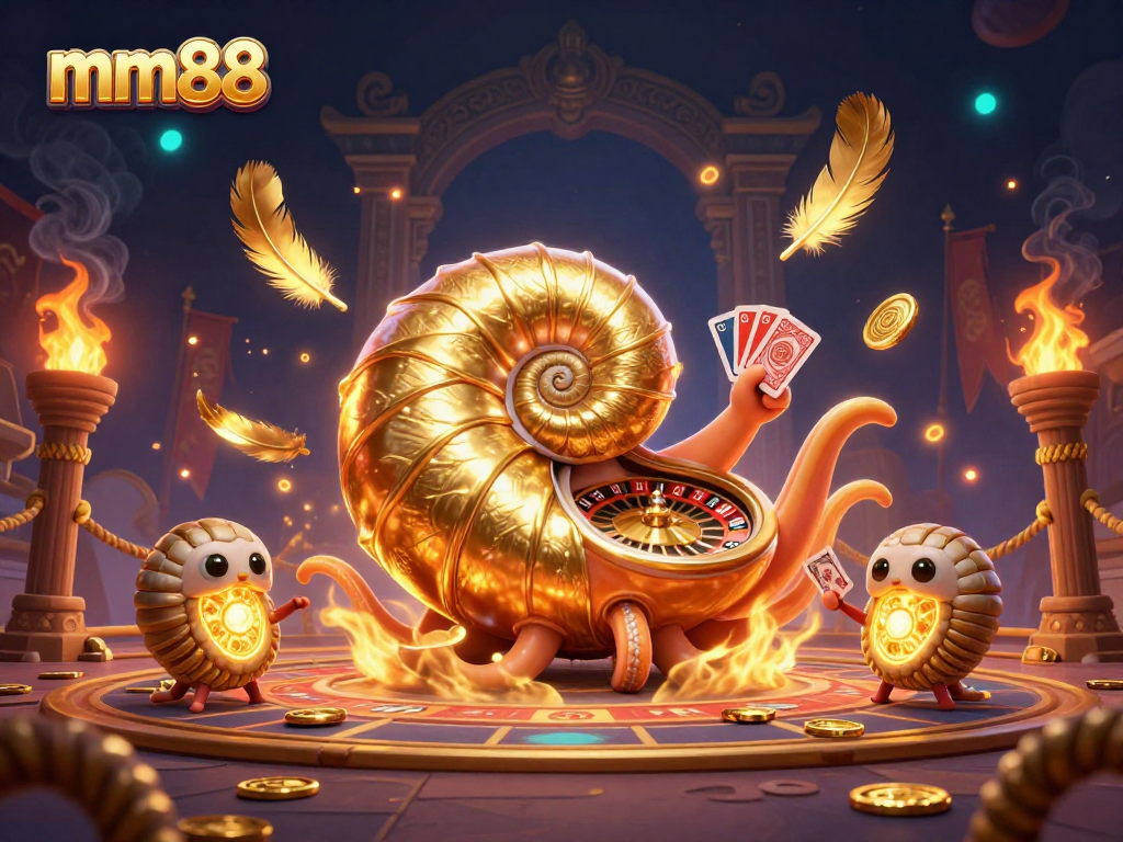 Engage in thrilling gameplay at mm88 with a vibrant 3D casino scene featuring the ancient nautilus and golden elements.