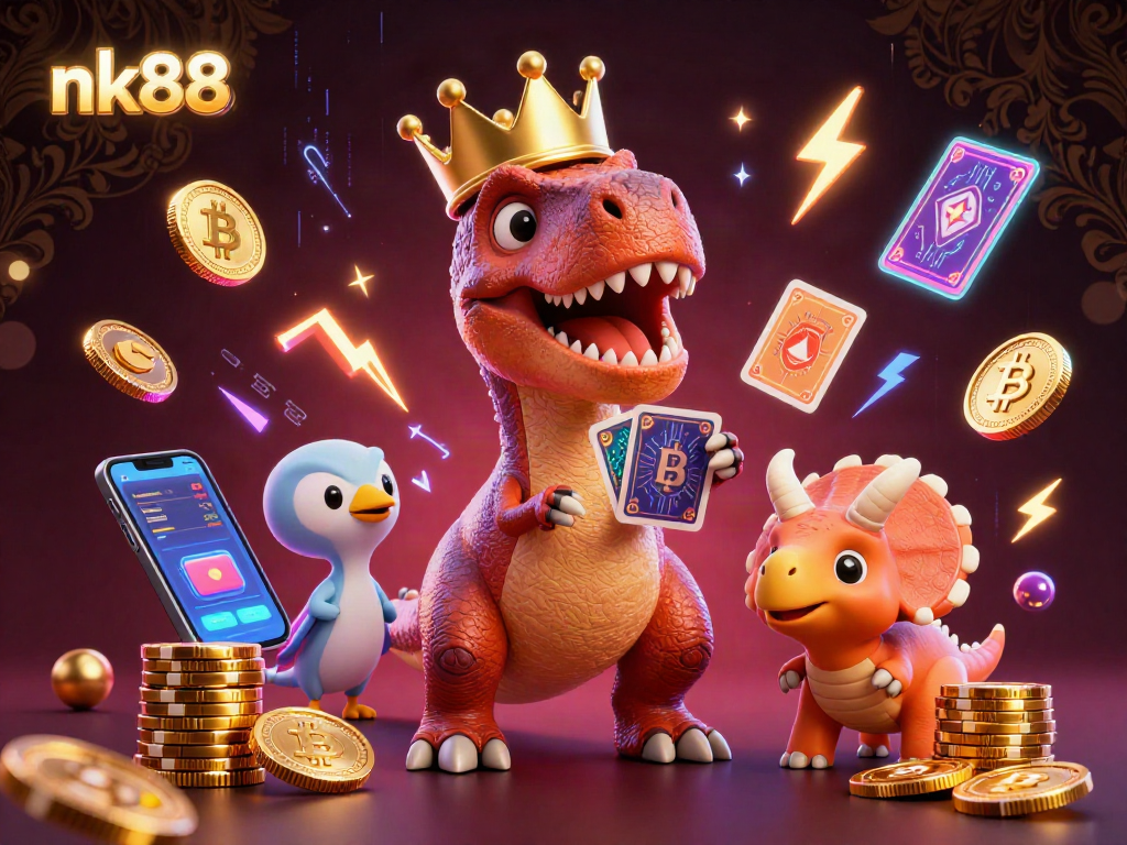 Engage in epic nk88 gaming adventures featuring 3D characters and vibrant casino elements.