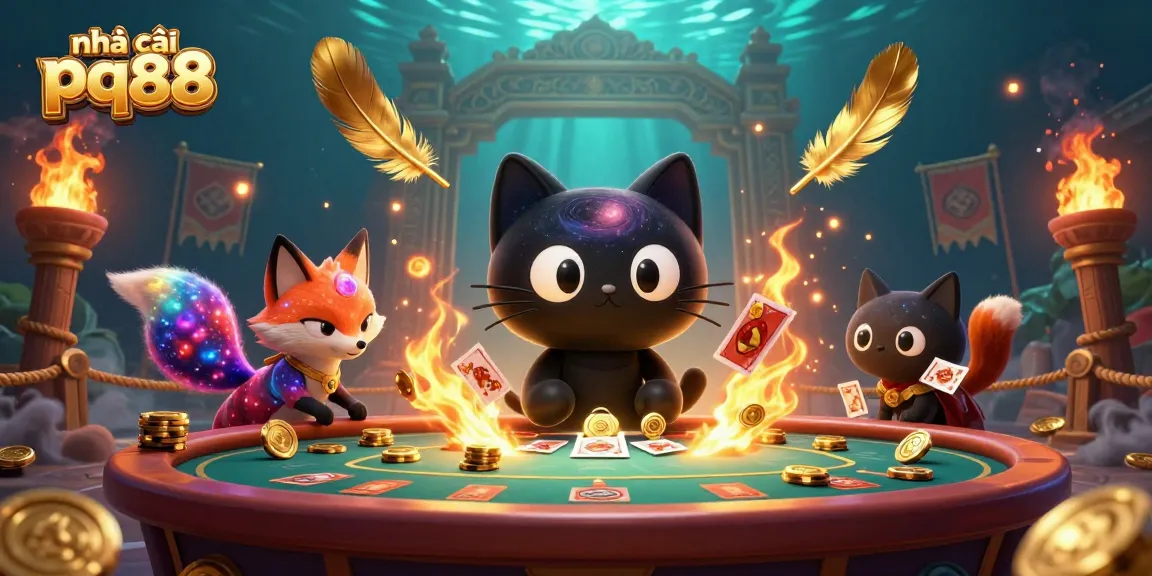 Engage with nhà cái pq88's thrilling cosmic casino atmosphere, where winning chips float amidst a vibrant galaxy backdrop.