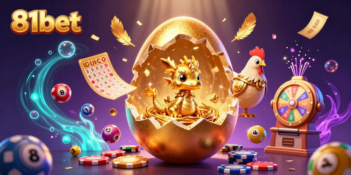 Experience the excitement of 81bet with a golden dragon and dynamic casino elements amidst vibrant colors.