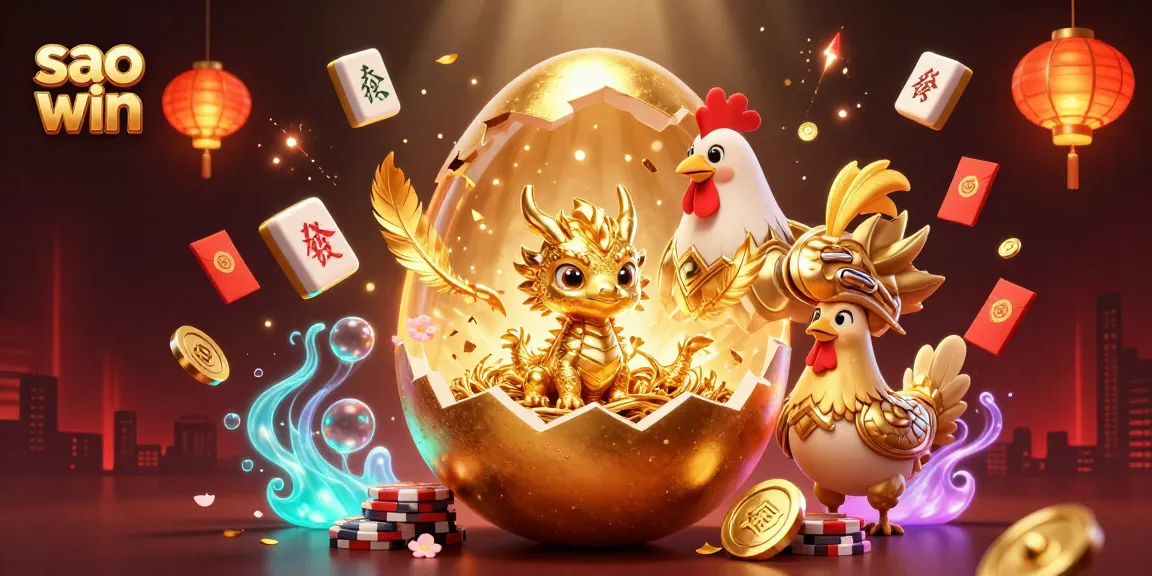 Experience the excitement at Sao Win Casino with a stunning golden dragon surrounded by vibrant gaming elements.