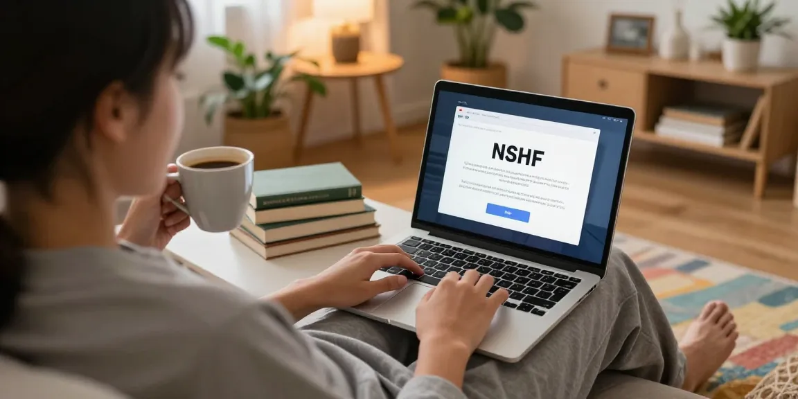 Cozy urban lifestyle with NSFW content warning on laptop, creating a relaxed atmosphere.