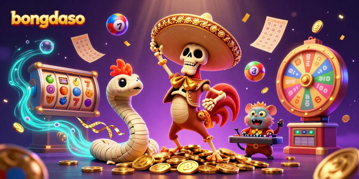 Engage with bongdaso as a lively 3D casino scene unfolds, showcasing dynamic slot reels and vibrant characters.