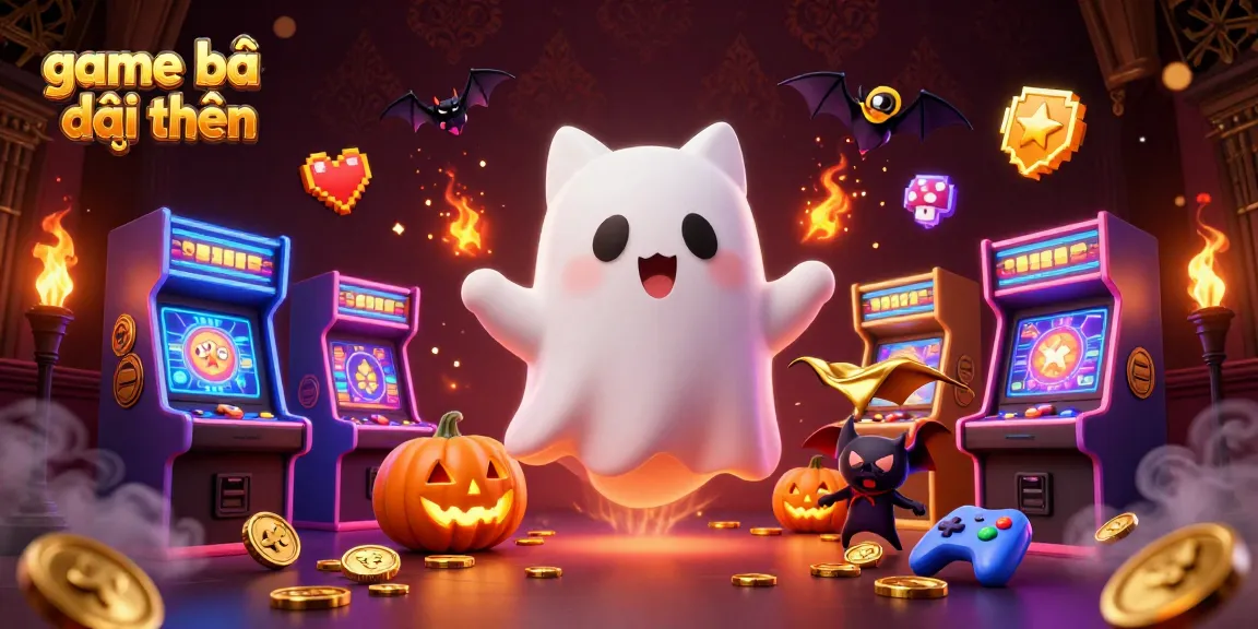 Experience game bài đổi thưởng excitement with a friendly ghost cat and vampire bat in a haunted casino.