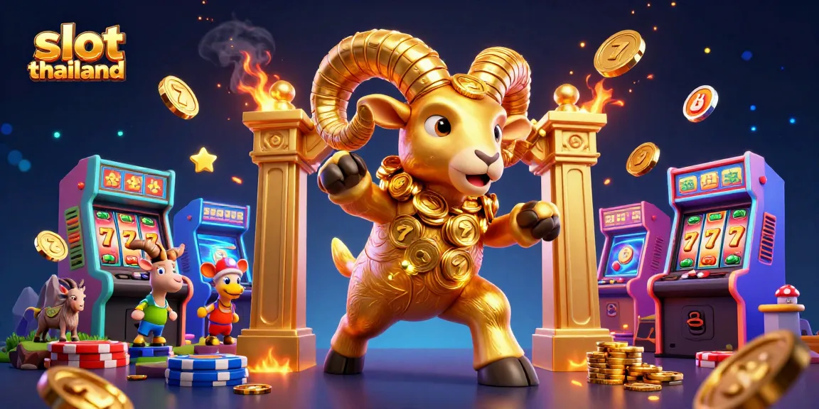 Experience the thrill of slot thailand with dynamic visuals of colorful slot reels and golden gaming elements.