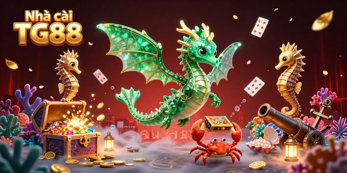 Engage with Nhà cái TG88's vibrant 3D digital illustration showcasing gaming elements and enchanting underwater scenery.