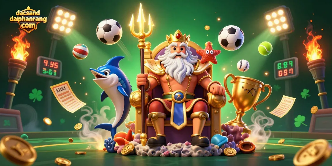 Bet on exciting games at dacsandatphanrang com with vibrant illustrations of Neptune and dynamic sports elements.