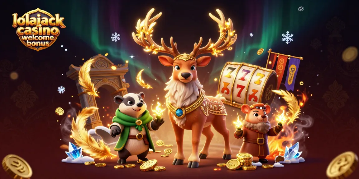 Experience the thrilling lolajack casino welcome bonus with vibrant illustrations of gaming adventure.