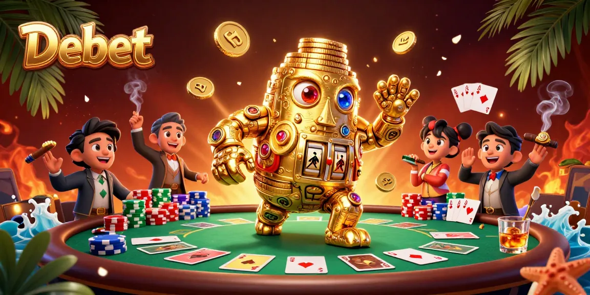 Engage in thrilling gaming with Debet's colorful golem and vibrant poker elements.