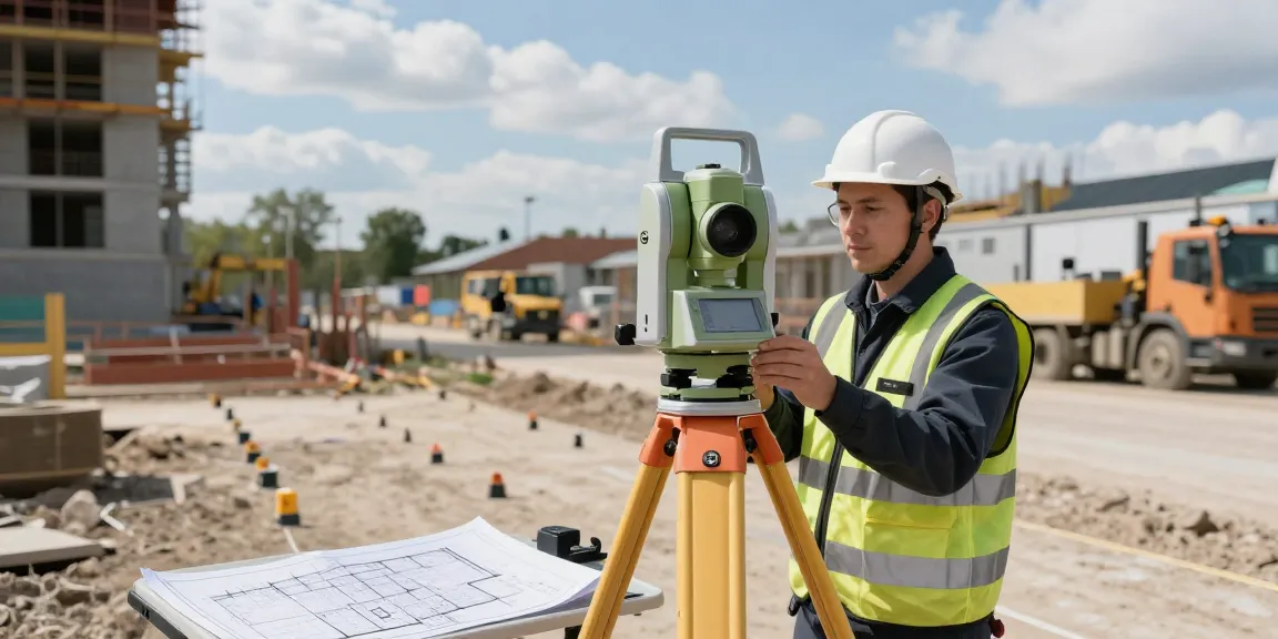 Surveyor conducting Topographical Land Surveys London with advanced equipment at a construction site, showcasing urban development.