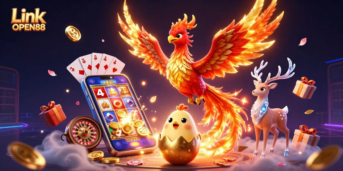 Engage with thrilling gambling adventures at Link OPEN88 featuring a 3D phoenix and immersive casino elements.