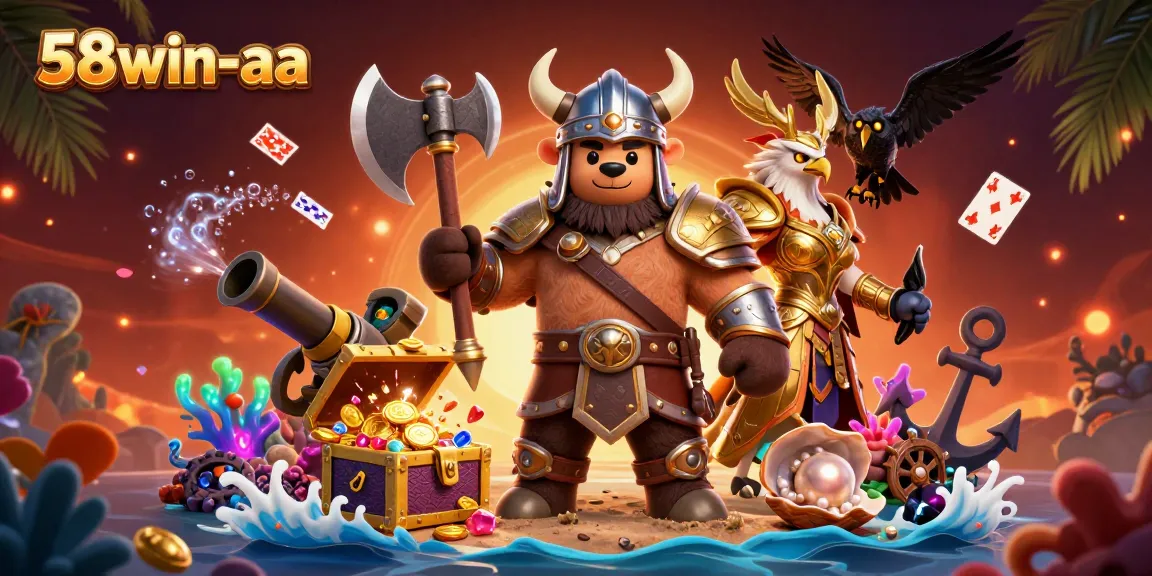 Experience thrilling gameplay with 58win-aa, featuring a vibrant Viking-themed casino scene.