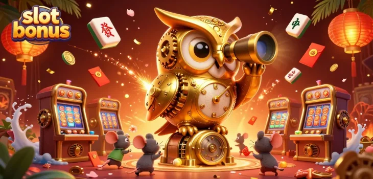 Engage with the slot bonus in this vibrant casino scene featuring animated characters and dynamic elements.